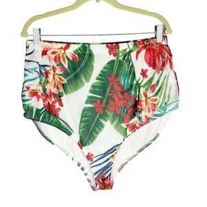 goodtimeusa White Tropical Floral High Rise Mesh Swim Bikini Bottoms Sz 1XL